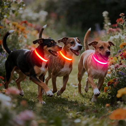 Adjustable USB Rechargeable LED Dog Collar with Super Bright Safety Light - Medium Size, Red
